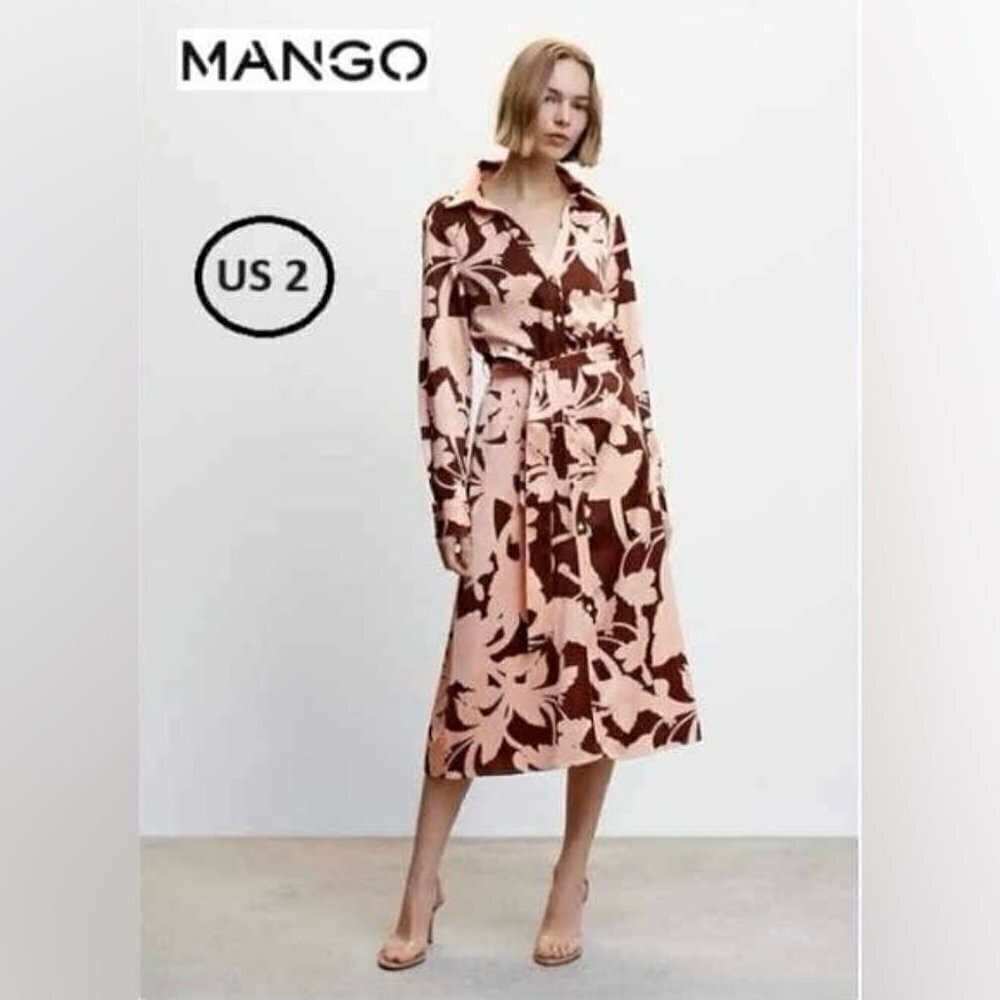 Mango, Ladies Printed Shirt Dress - Light Pink. Size: 2 (US). NWT